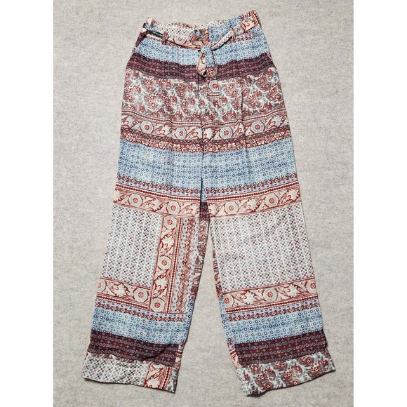 Zara Basic Collection Women's Multicolor Bohemian Print Wide Leg Pants Small - Picture 1 of 9